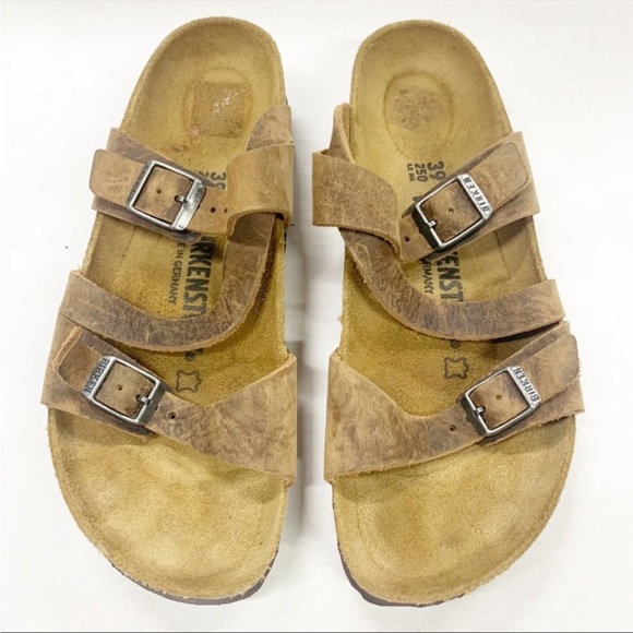 Birkenstock Double Strap Cross Brown Sandals Size 39/ 8-8.5 US - Picture 1 of 4